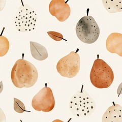 Aufkleber - Calming watercolor doodles featuring various fruit and leaves on a soft background