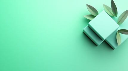 Poster - Soft Mint Green Background with Gentle Gradient and Leaves
