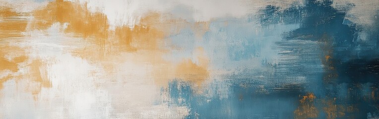 Aufkleber - Soft pencil strokes create a serene abstract landscape with blue, orange, and white hues blending harmoniously on canvas