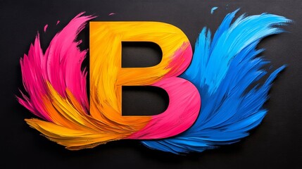 Wall Mural - Vibrant letter B formed with bold strokes of pink, orange, and blue paint.