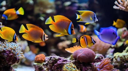 Poster - Vibrant coral reef teeming with colorful fish and marine life in tropical waters