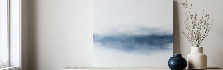 Aufkleber - Soft blue abstract canvas art complements minimalist interior decor in a serene space