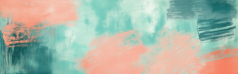 Muted teal brush marks create a soft abstract composition with faint pencil strokes and subtle coral accents