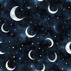 Leinwandbilder - Vibrant doodle cartoon drawings explore a celestial theme featuring moons and stars in a whimsical watercolor style
