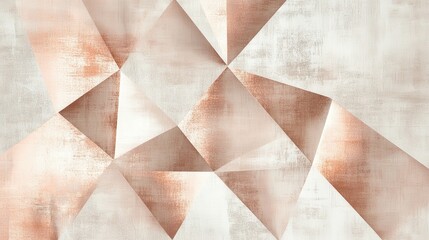 Poster - Radiant geometric design featuring metallic rose tones against a soft beige background with dynamic triangular shapes
