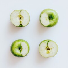 Poster - Fresh green apple quarters arranged neatly on a light surface for a vibrant and healthy display