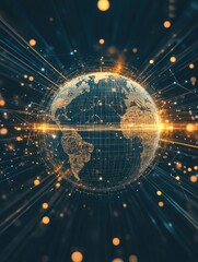 Fototapete - Glowing digital globe surrounded by dynamic lines and illuminated points representing technology and connectivity. Generative AI