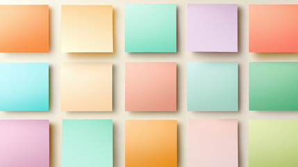 Aufkleber - Colorful sticky notes arranged in grid pattern, showcasing various pastel shades. Ideal for organization and creativity