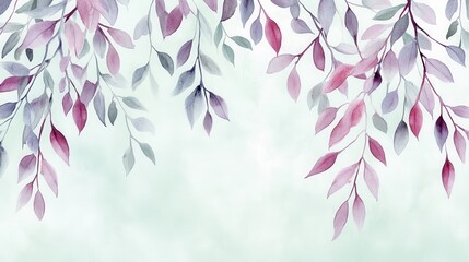 Aufkleber - Soft watercolor branches with delicate lavender hues framing a serene background