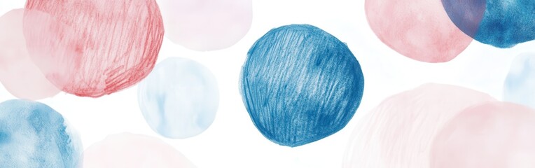 Poster - Soft pencil strokes create vibrant blue and pink circles in a playful pattern on a white background