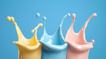 Aufkleber - Colorful liquid splashes in yellow, blue, and pink against blue background