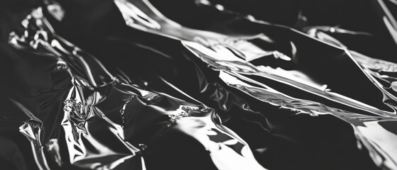 Poster - Metallic crumpled foil textures create an intriguing pattern and depth in a monochromatic setting