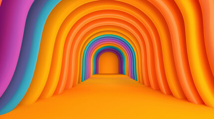 Poster - Vibrant tunnel with colorful arches in shades of orange, purple, and blue. whimsical and inviting space
