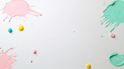 Aufkleber - Colorful paint splashes and drops on white canvas background create artistic vibe. Perfect for creative projects and design inspiration