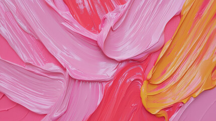 Aufkleber - Vibrant abstract painting with pink, red, and yellow brush strokes