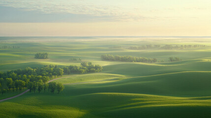 Poster - Lush green hills under soft morning light, creating serene landscape