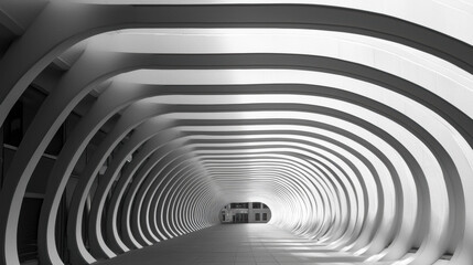 Poster - Modern architectural design features series of curved white arches creating unique perspective. interplay of light and shadow enhances structure