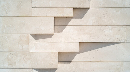 Poster - Textured beige stone wall with geometric patterns and shadows