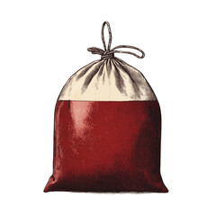 Fototapete - A detailed illustration of a red fabric sack tied with a simple rope is presented against a black background.