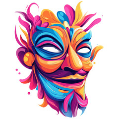 Poster - A vibrant digital illustration of an abstract mask with a joyful expression, showcasing a dynamic blend of colors and fluid forms.