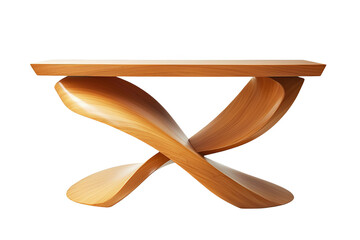 Poster - Elegant wooden table design with unique curved base and smooth surface