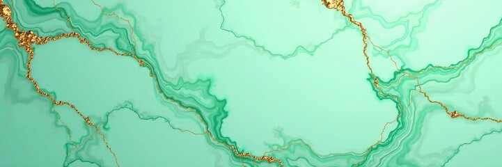 Wall Mural - beautiful abstract pattern in shades of green with golden accents and flowing lines.