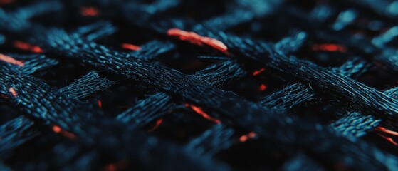 Poster - Textured fabric close-up reveals intricate weaving patterns with contrasting colors and threads in a creative textile design