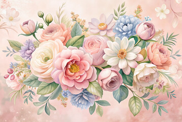  Pastel pink floral arrangement with roses and daisies