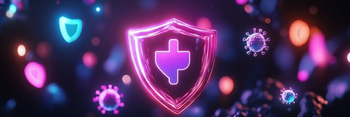 Aufkleber - Shield deflecting harmful microbes to enhance safety in modern environments. Generative AI