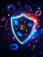 Fototapete - Shield protecting against harmful microbes using advanced safety technology for public health. Generative AI