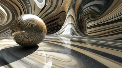 Poster - exploring a surreal marble landscape with swirling patterns and a reflective sphere