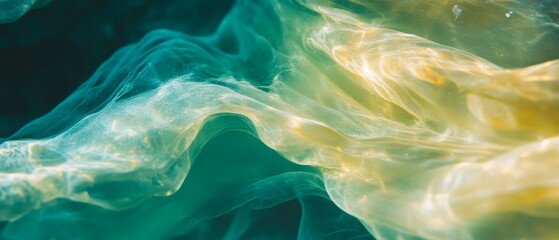 Aufkleber - Abstract patterns of swirling turquoise and gold in ocean water with sunlight filtering through the surface