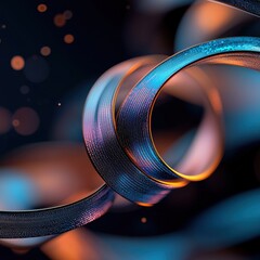 Poster - Dynamic flowing metallic ribbons intertwined with glowing effects abstract art digital creation vibrant environment