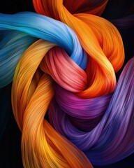 Poster - Flowing colorful strands intertwined in a vibrant display abstract art digital environment close-up artistic expression