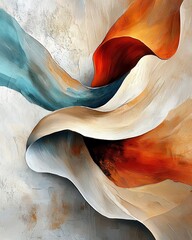 Poster - Flowing brushstrokes of warm earthy tones blending abstractly art gallery digital artwork contemporary eye-level visual harmony