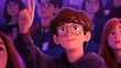 © chusnul - A young boy raises his hand in a lively audience, eager to participate in an event.