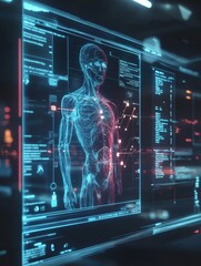 Leinwandbilder - Diagnostic display of human anatomical data in a modern medical technology setting. Generative AI
