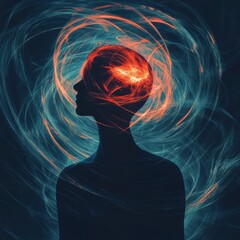 Aufkleber - Person surrounded by vibrant swirling lines and abstract shapes, depicting a moment of introspection and creativity. Generative AI