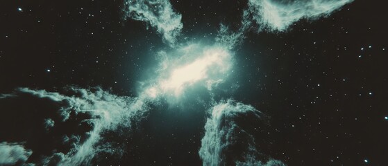 Aufkleber - Celestial clouds swirl around a bright galaxy in the depths of outer space during a dynamic cosmic event