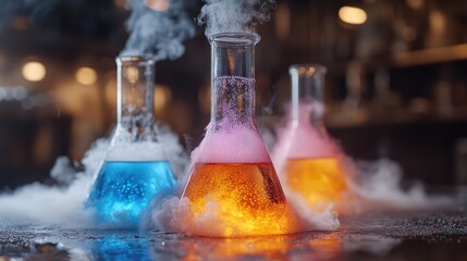 a chemical experiment in progress with bubbling liquids in a flask, indicating a fascinating reactio