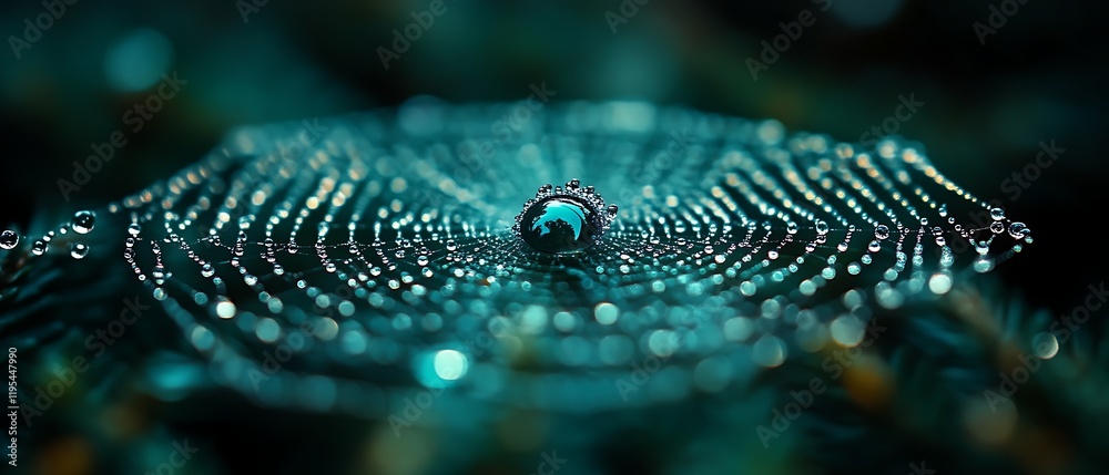 Dewdrops on spiderweb, macro photography.