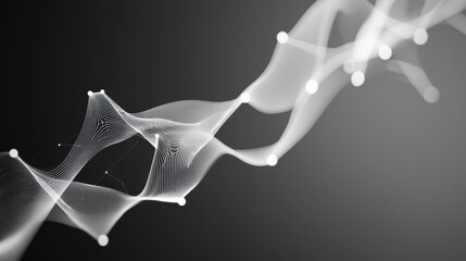 Poster - Abstract wave pattern with flowing lines and nodes in monochrome tones
