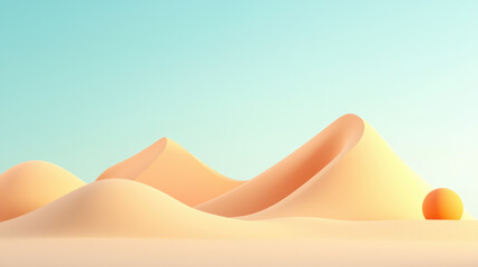 Poster - Smooth sand dunes with soft orange sphere against light blue sky