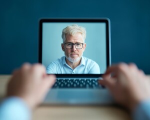 Aufkleber - Hybrid Meeting Dynamics Sleek Metal Laptop with Virtual Presentation for Modern Business, Enhancing Collaboration in Digital Workspaces