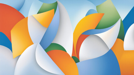 Leinwandbilder - Vibrant abstract composition featuring colorful shapes and curves. artwork blends orange, blue, green, and white tones, creating dynamic visual