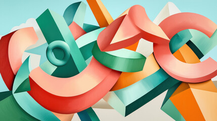 Leinwandbilder - Colorful abstract shapes and forms create dynamic composition with depth. vibrant colors and smooth curves evoke sense of movement and creativity