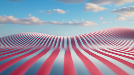 Aufkleber - Wavy landscape with red and white stripes under blue sky and clouds