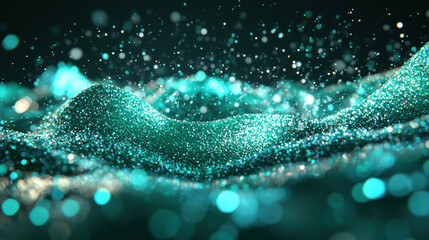 Poster - Shimmering teal particles create mesmerizing wave effect, evoking sense of depth and movement