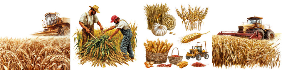 Wall Mural - harvest – the process of gathering crops from the fields when they are ripe. isolated on clear white