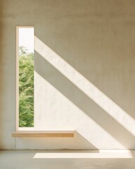 Aufkleber - Minimalist Sunlit Architectural Space with Linear Shadows - Biophilic Design for Eco-Friendly Workplaces and Sustainable Interior Concepts Boosting Wellness